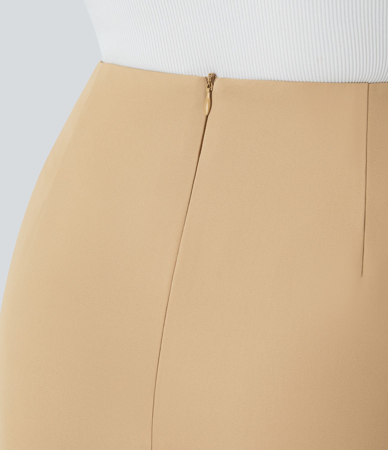 High-waist belt invisible zipper split midi workwear pencil skirt