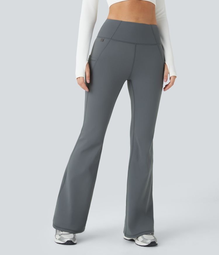 Pantalón yoga térmico acampanado bolsillo lateral tiro alto