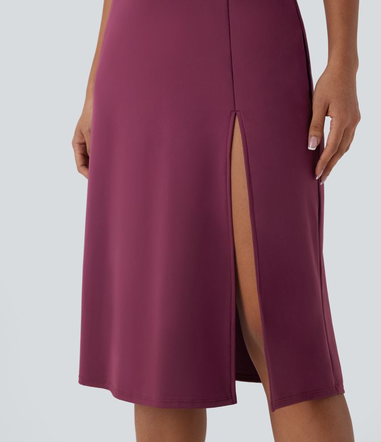 SoftlyZero™ Airy Square Neck Tie Side Cool Touch Midi Casual Dress