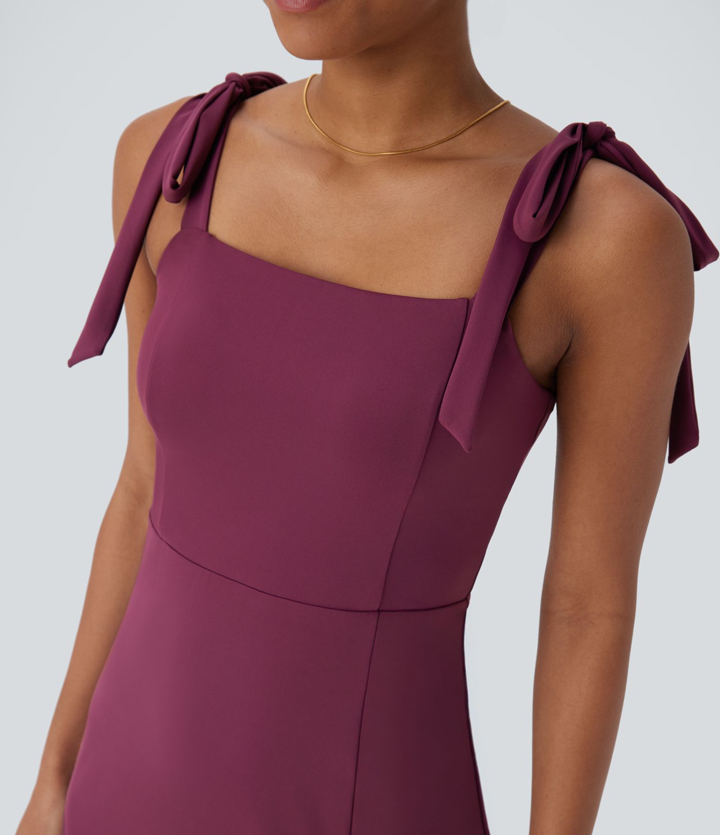 SoftlyZero™ Airy Square Neck Tie Side Cool Touch Midi Casual Dress