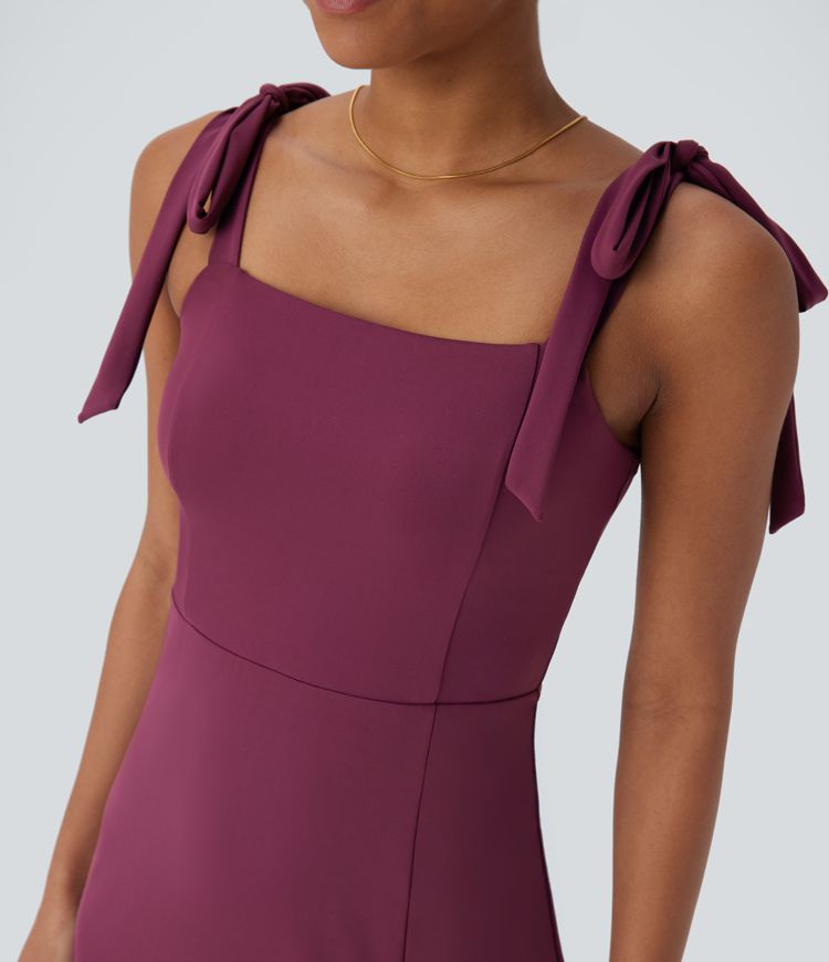 SoftlyZero™ Airy Square Neck Tie Side Cool Touch Midi Casual Dress