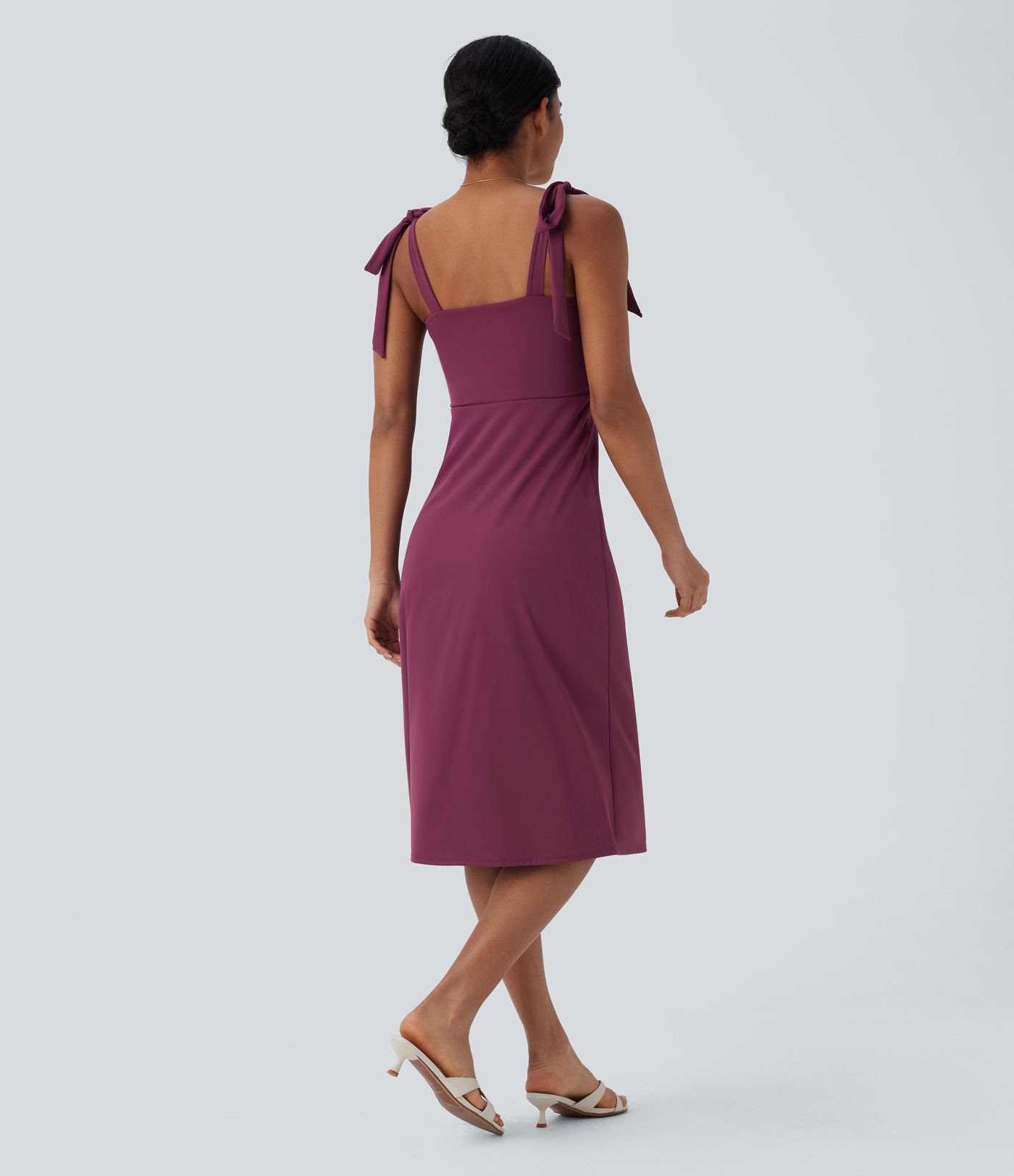 SoftlyZero™ Airy Square Neck Tie Side Cool Touch Midi Casual Dress