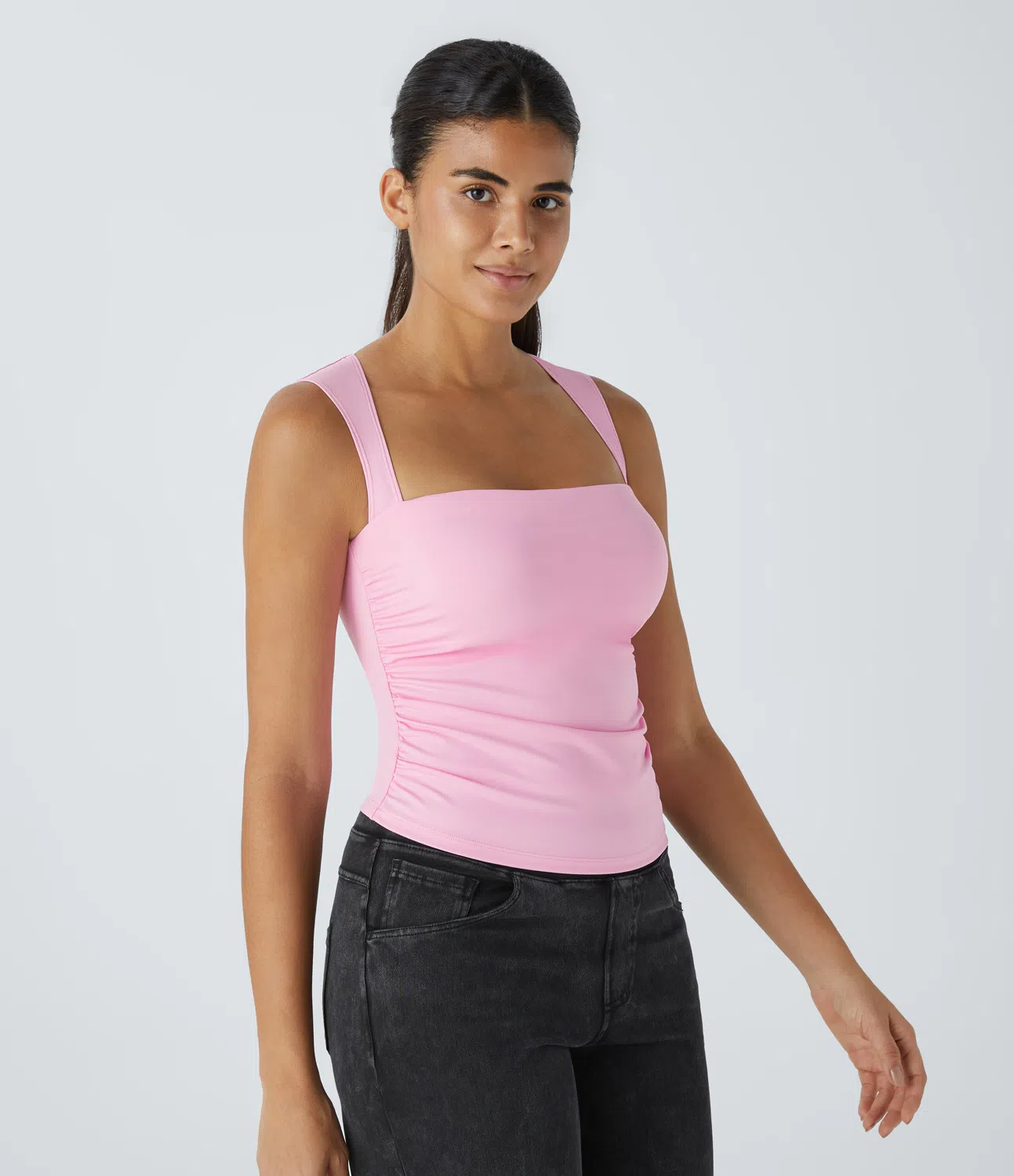 Softlyzero™ Airy Square Neck Backless Ruched Decor Cool Touch Casual Tank Top