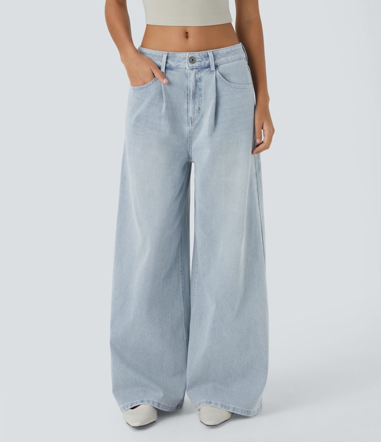 Jeans Baggy Halara Flex™ Denim elástico lavado pierna ancha holgado múltiple bolsillo cierre botón