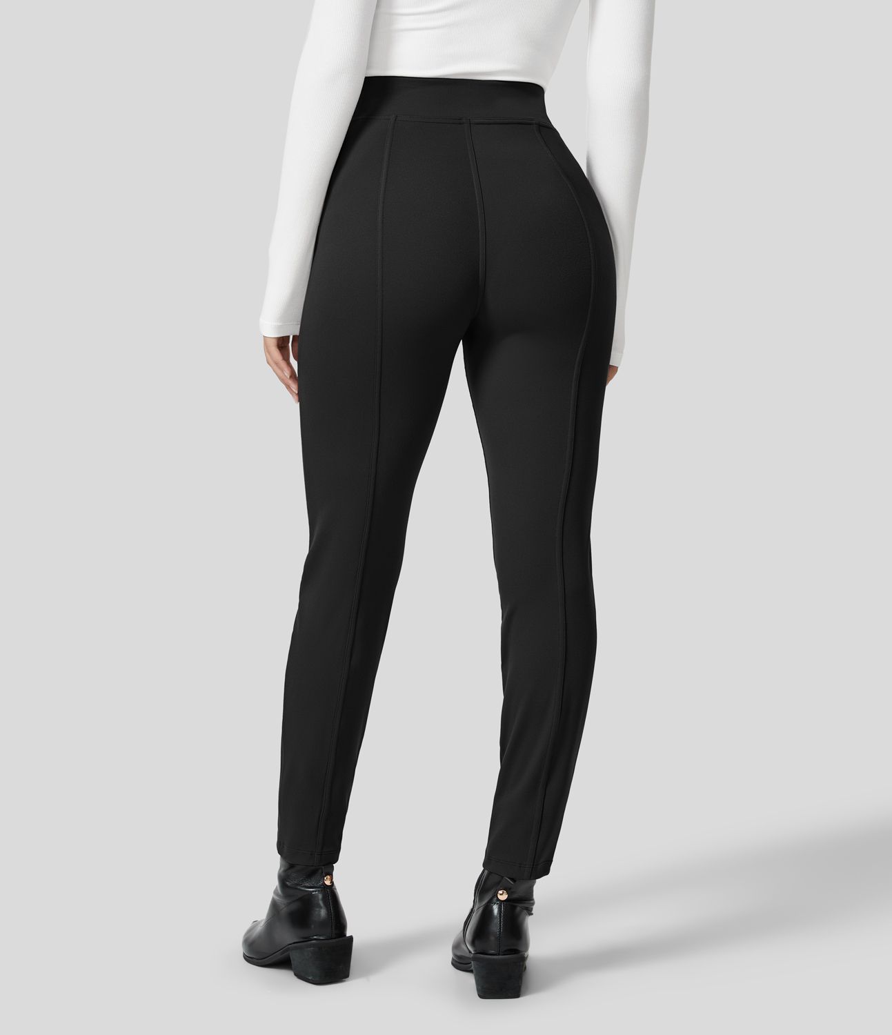 High-waist multi-pocket zipper casual slim pants