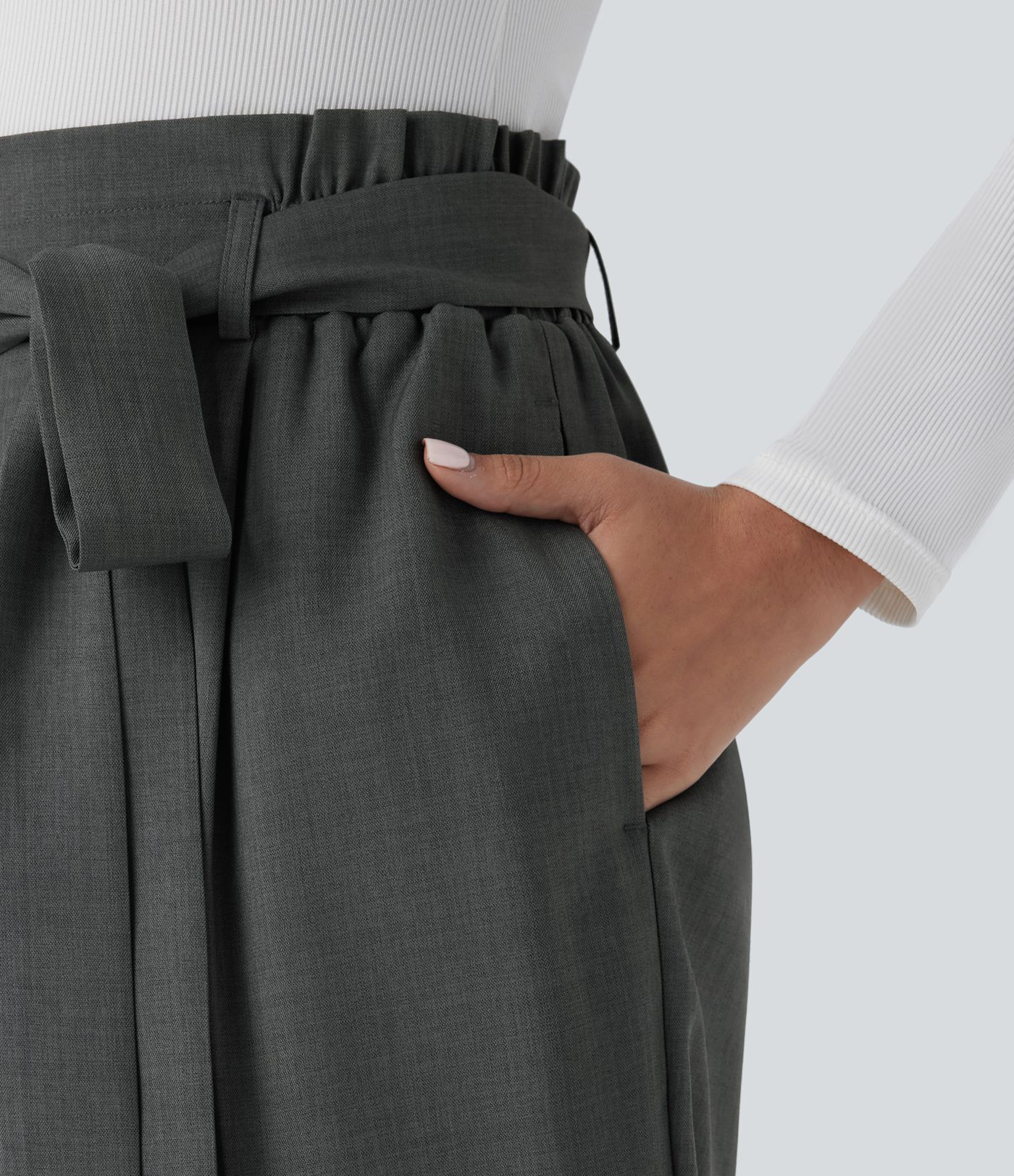 High-waisted, belted, side pocket, straight-leg work pants