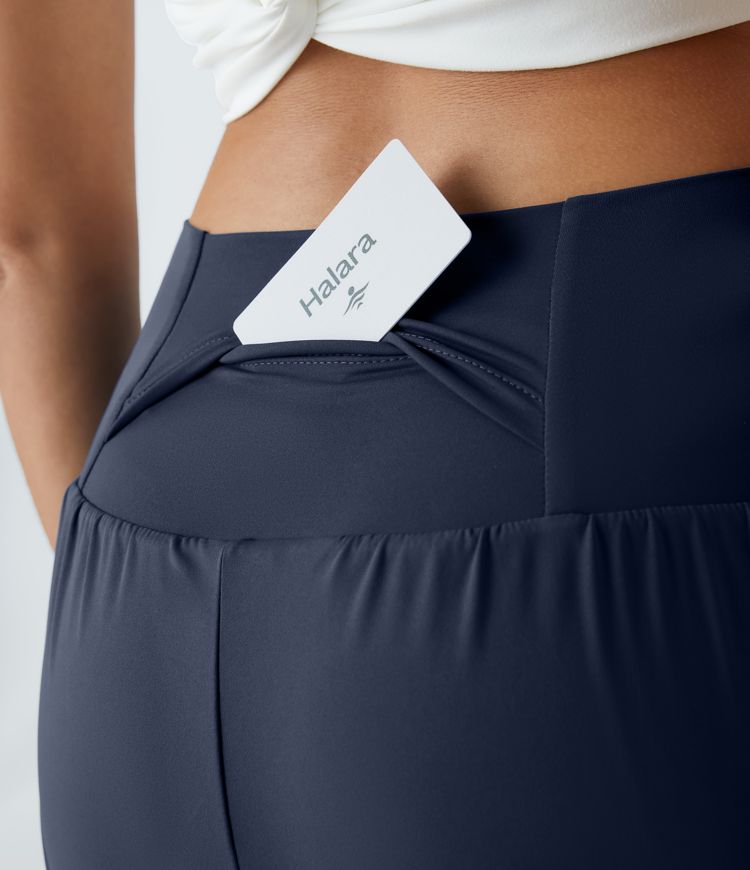 Super High Waisted Back Pocket & Side Hidden Pocket 2-in-1 Yoga Shorts 5''-Longer Length