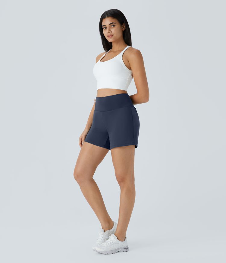 Super High Waisted Back Pocket & Side Hidden Pocket 2-in-1 Yoga Shorts 5''-Longer Length