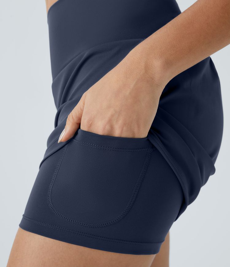 Super High Waisted Back Pocket & Side Hidden Pocket 2-in-1 Yoga Shorts 5''-Longer Length