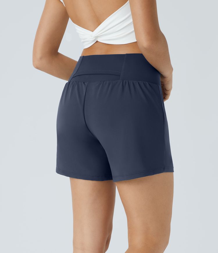 Super High Waisted Back Pocket & Side Hidden Pocket 2-in-1 Yoga Shorts 5''-Longer Length