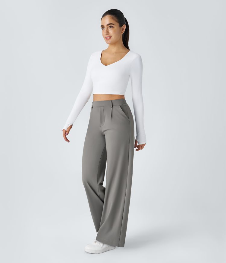 Women's High Waisted Pocket Straight Leg Work Pants - Halara