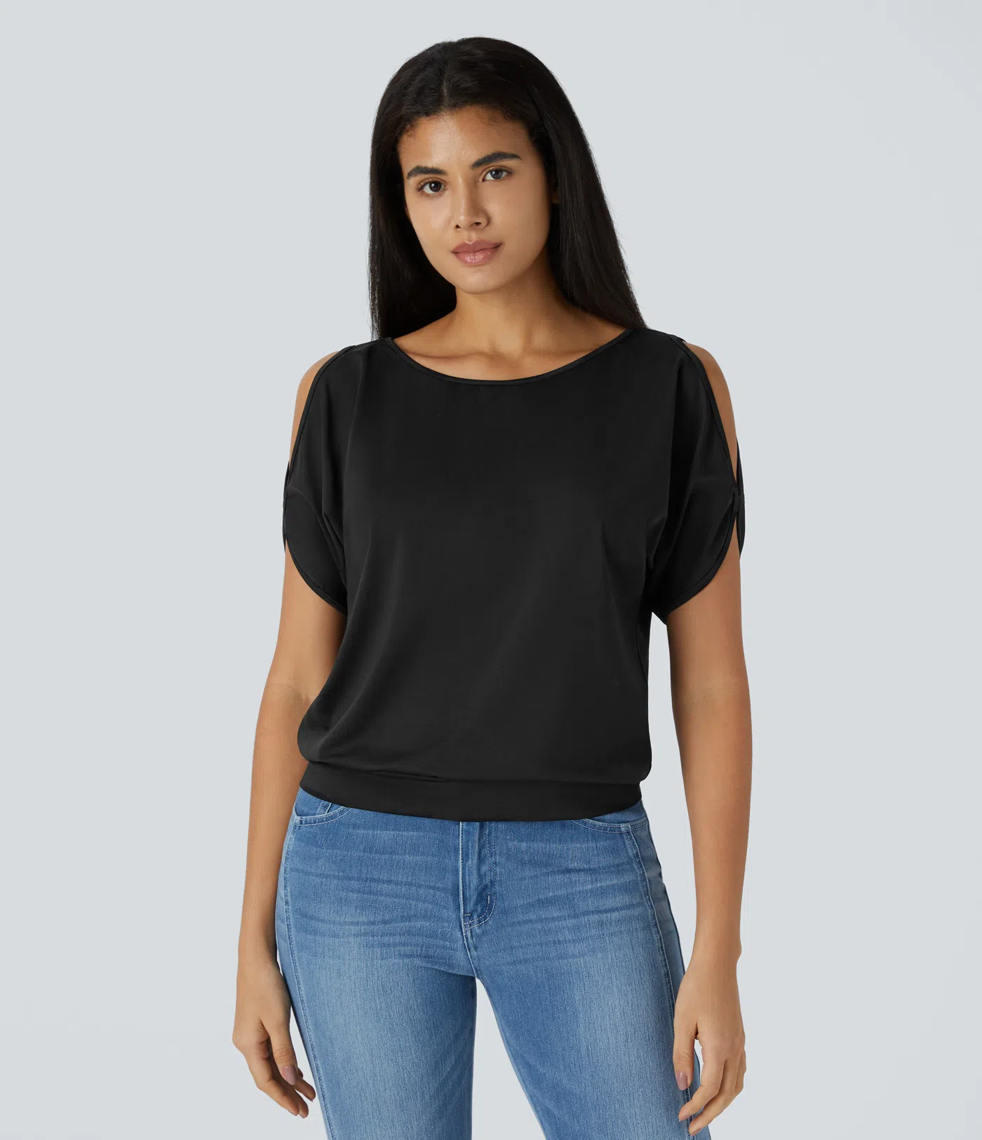 Boat Neck Short Sleeve Cut Out Casual T-Shirt