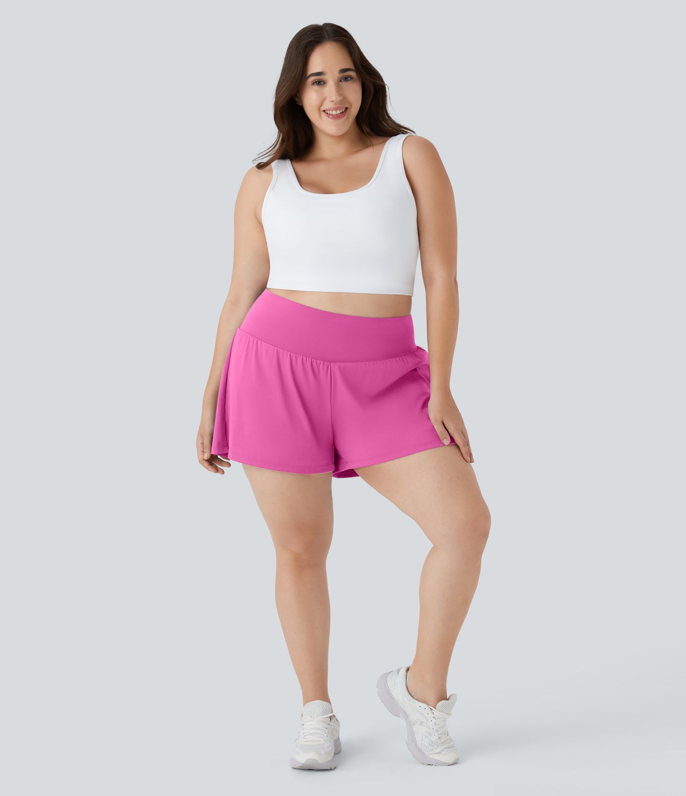 Super High Waisted Back Pocket & Side Hidden Pocket 2-in-1 Yoga Plus Size Shorts 4''-Longer Length
