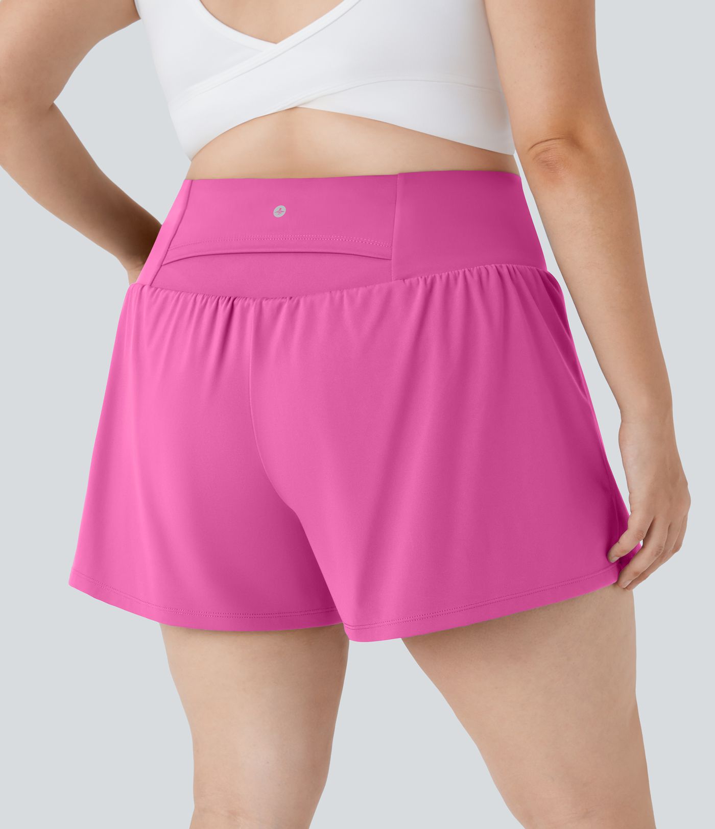 Super High Waisted Back Pocket & Side Hidden Pocket 2-in-1 Yoga Plus Size Shorts 4''-Longer Length