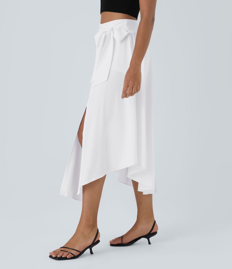 Breezeful™ High Waisted Tie Side 2-in-1 Curved Hem Flowy Quick Dry Midi Casual Skirt