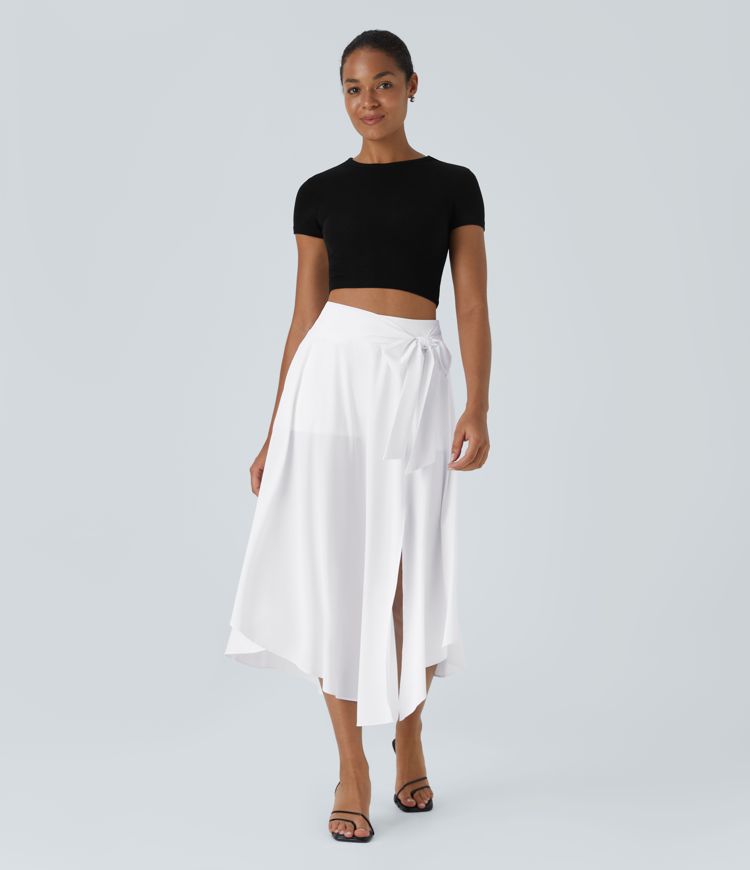 Breezeful™ High Waisted Tie Side 2-in-1 Curved Hem Flowy Quick Dry Midi Casual Skirt