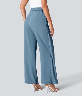 High Waisted Tie Side Wide Leg Women Suit Work Pants High Waisted Tie Side Wide Leg Women Suit Work Pants