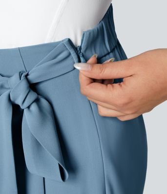 High Waisted Tie Side Wide Leg Women Suit Work Pants High Waisted Tie Side Wide Leg Women Suit Work Pants