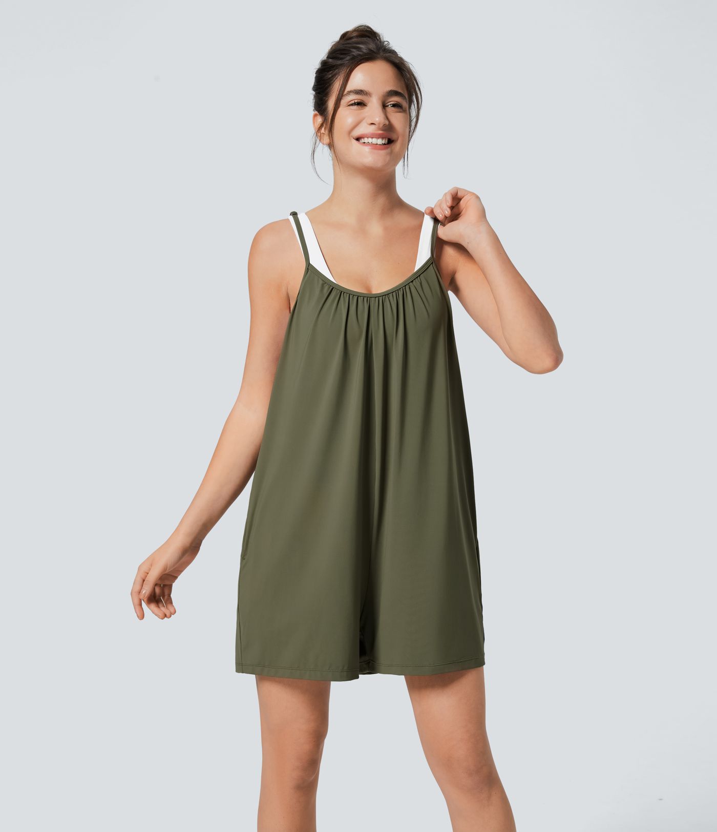 Spaghetti Pocket Solid Wide Leg Casual Jumpsuit