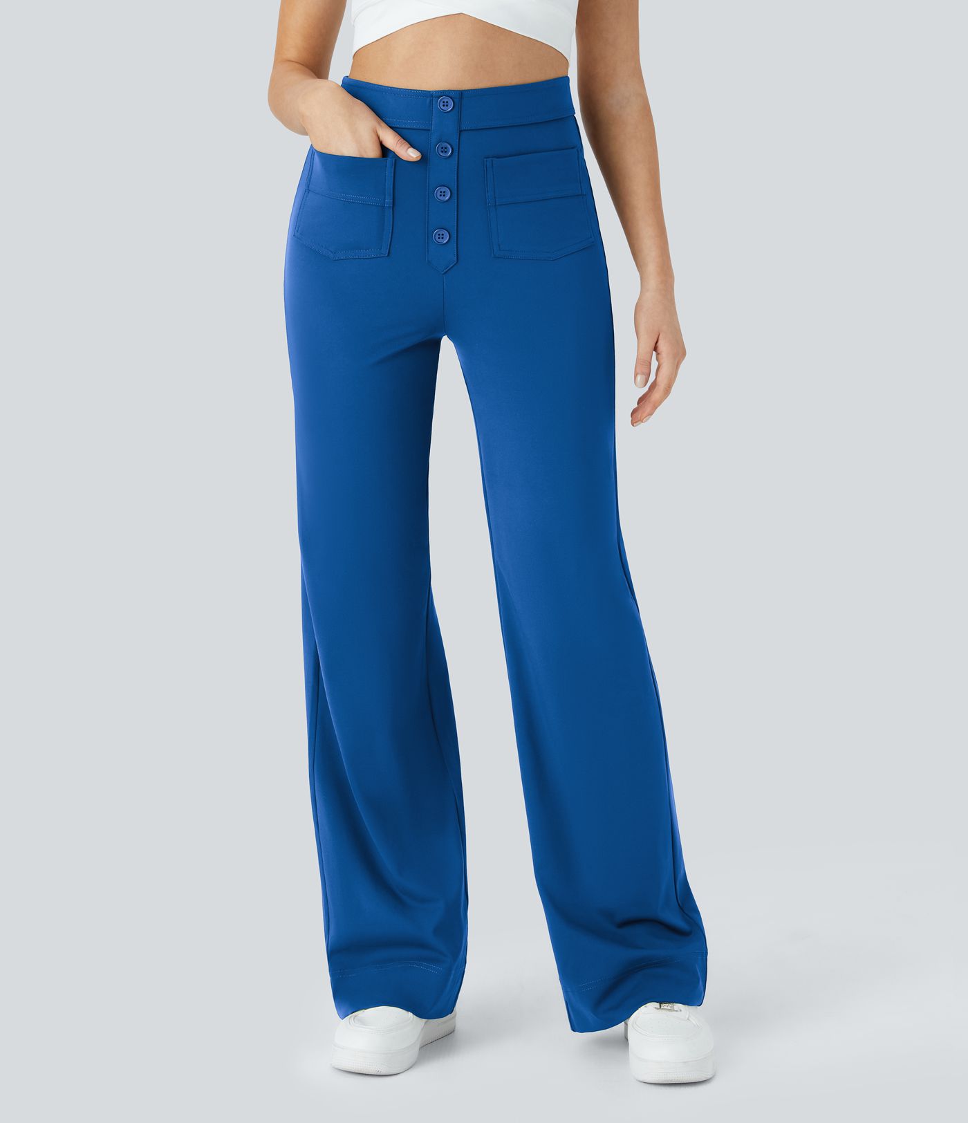 High Waisted with Pockets Straight Leg Stretchy Casual Pants