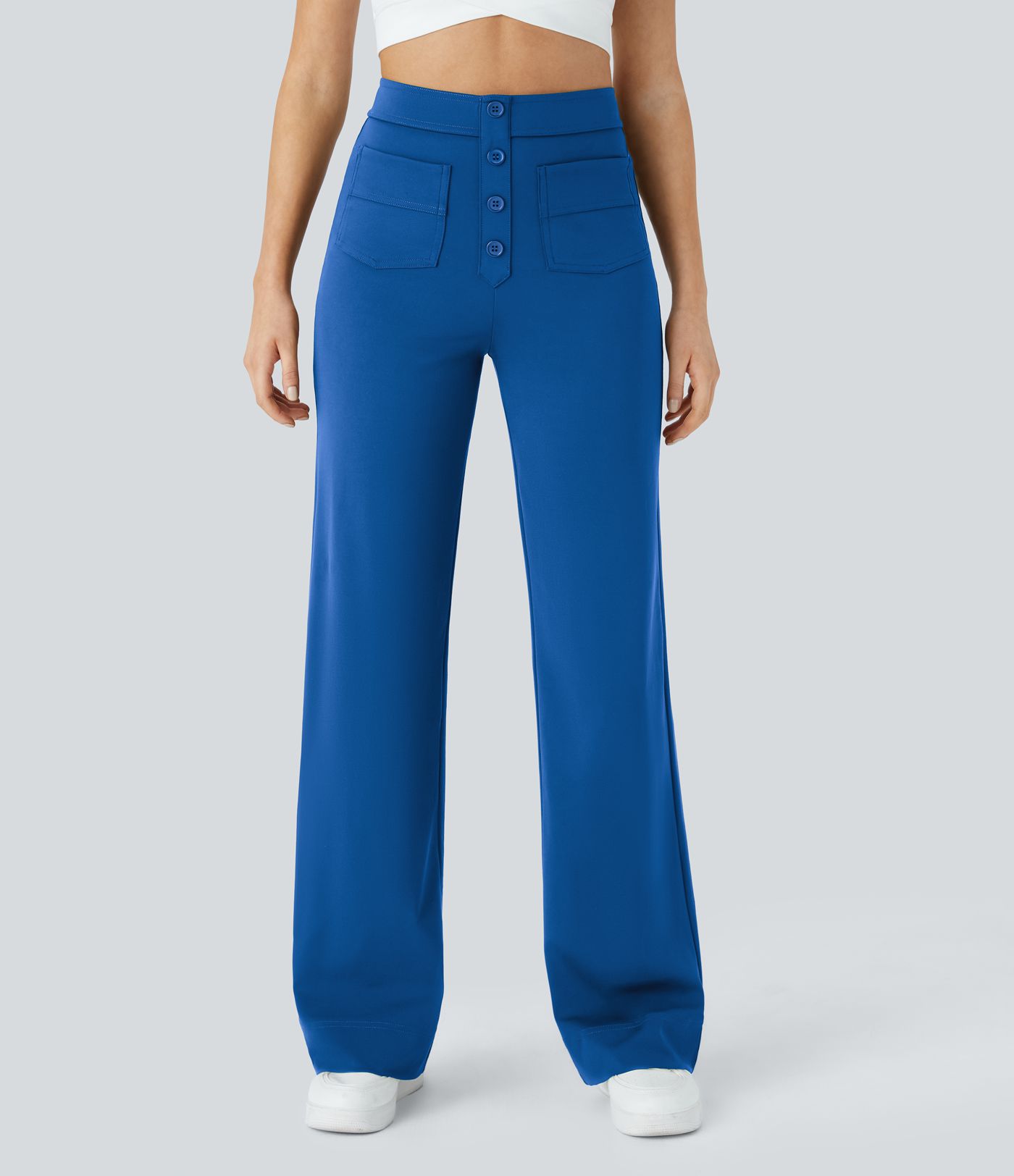 High Waisted with Pockets Straight Leg Stretchy Casual Pants