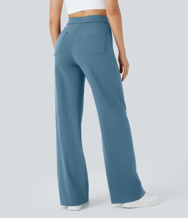 High Waisted Pockets Straight Leg Casual Pants