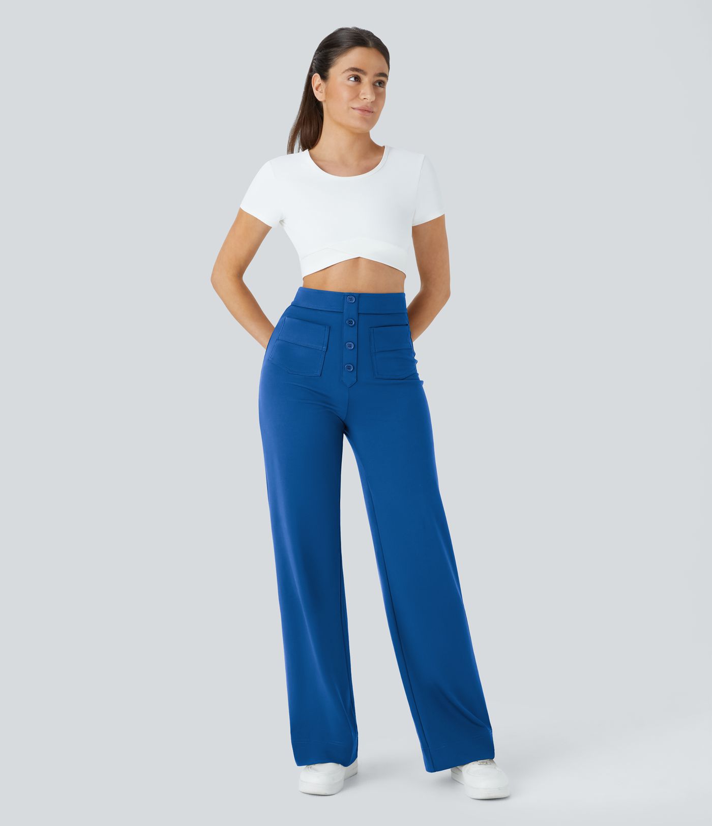 High Waisted with Pockets Straight Leg Stretchy Casual Pants