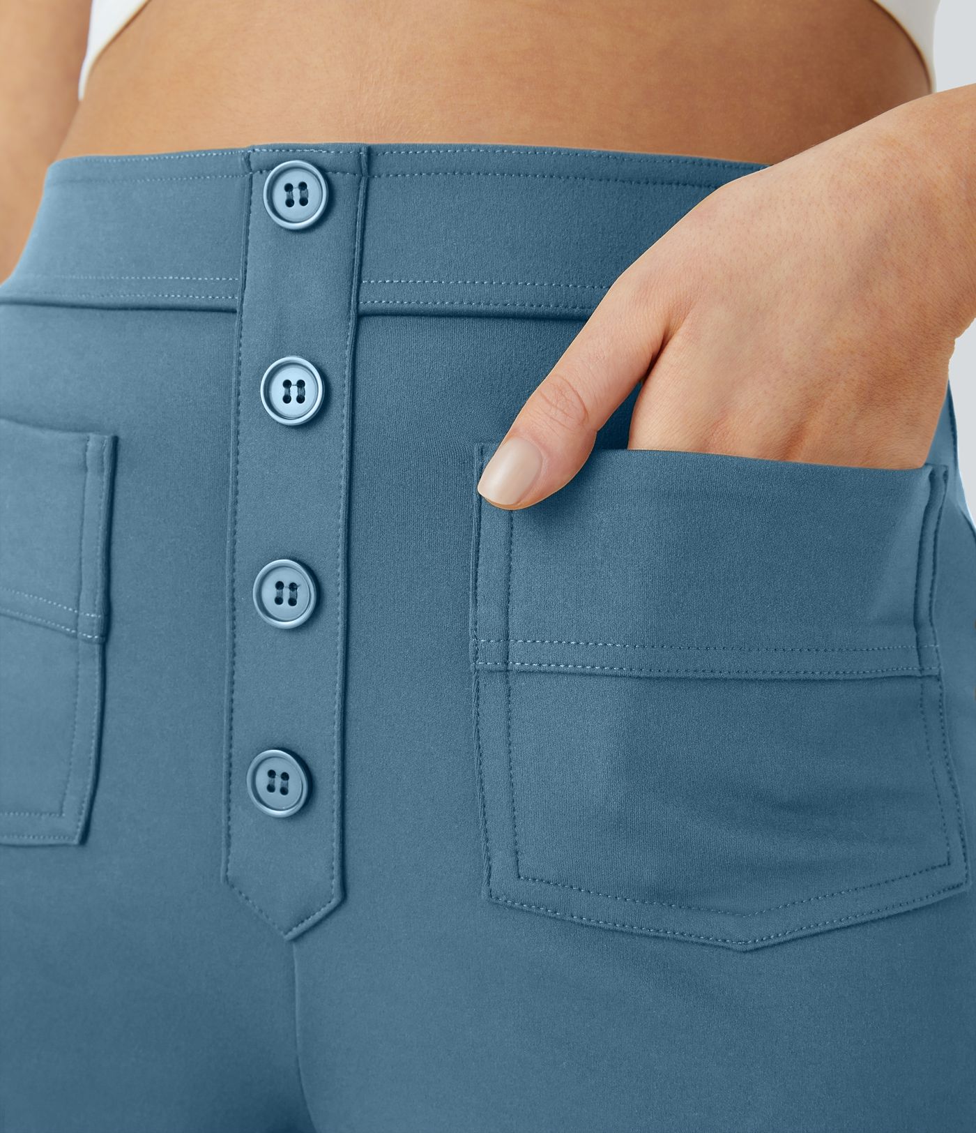 High Waisted with Pockets Straight Leg Stretchy Casual Pants