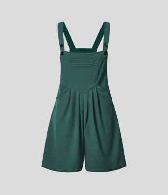 Salopette décontractée gaufrée à plis, boutons, bretelles réglables et multiples poches