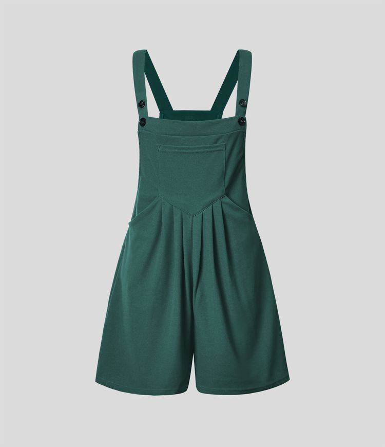 Salopette décontractée gaufrée à plis, boutons, bretelles réglables et multiples poches