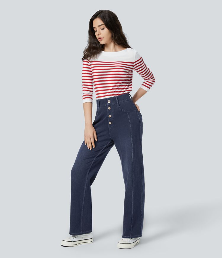 Halara Flex™ High Waisted Decorative Pockets Straight Leg Casual Boyfriend Jeans