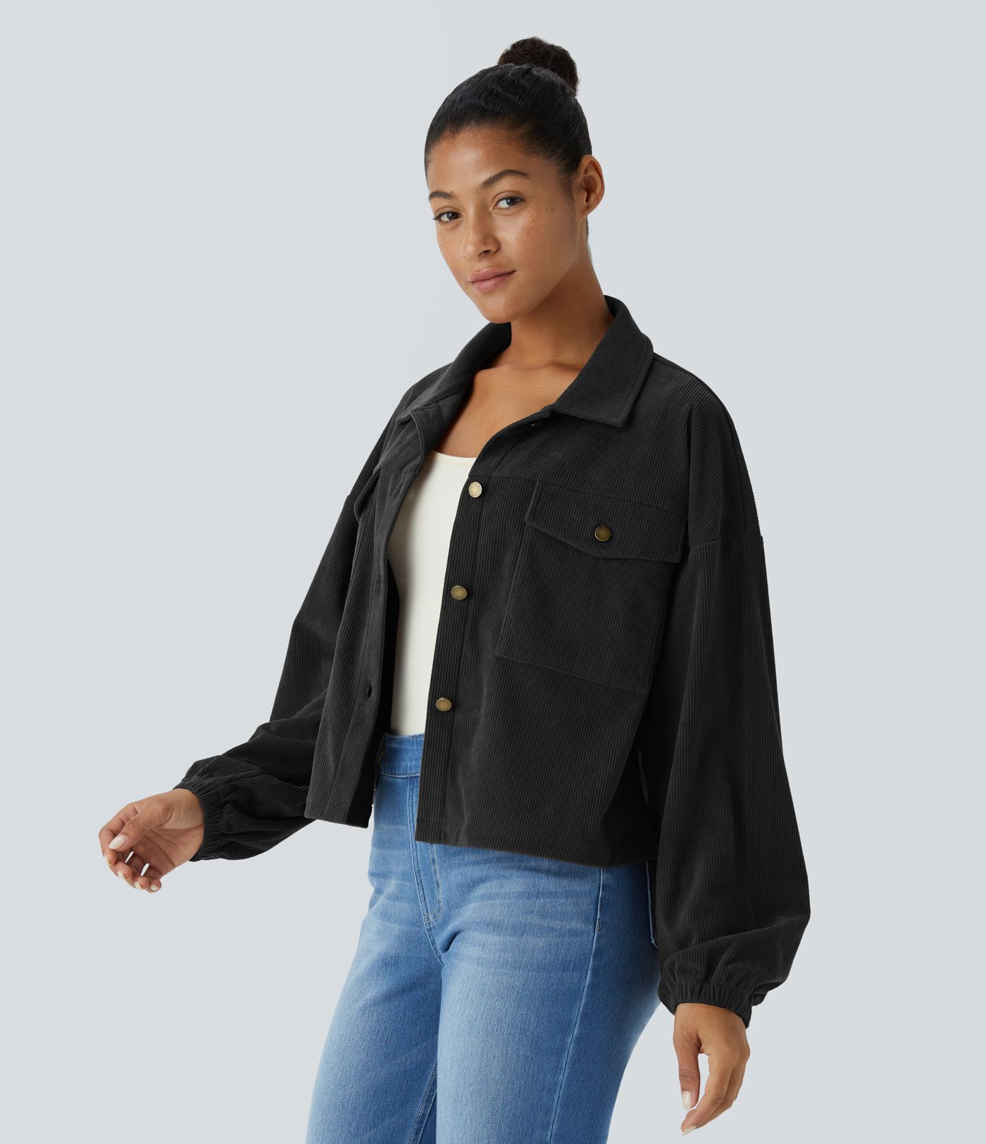 Veste décontractée en Velours Côtelé avec Poche et Manches Longues