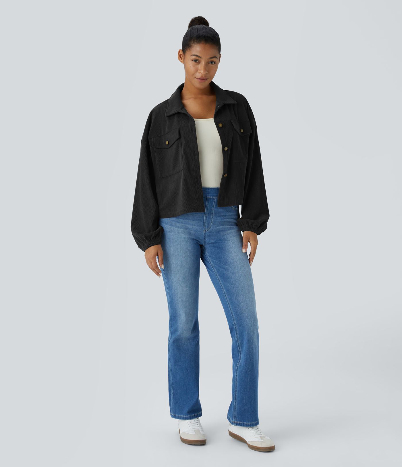 Veste décontractée en Velours Côtelé avec Poche et Manches Longues