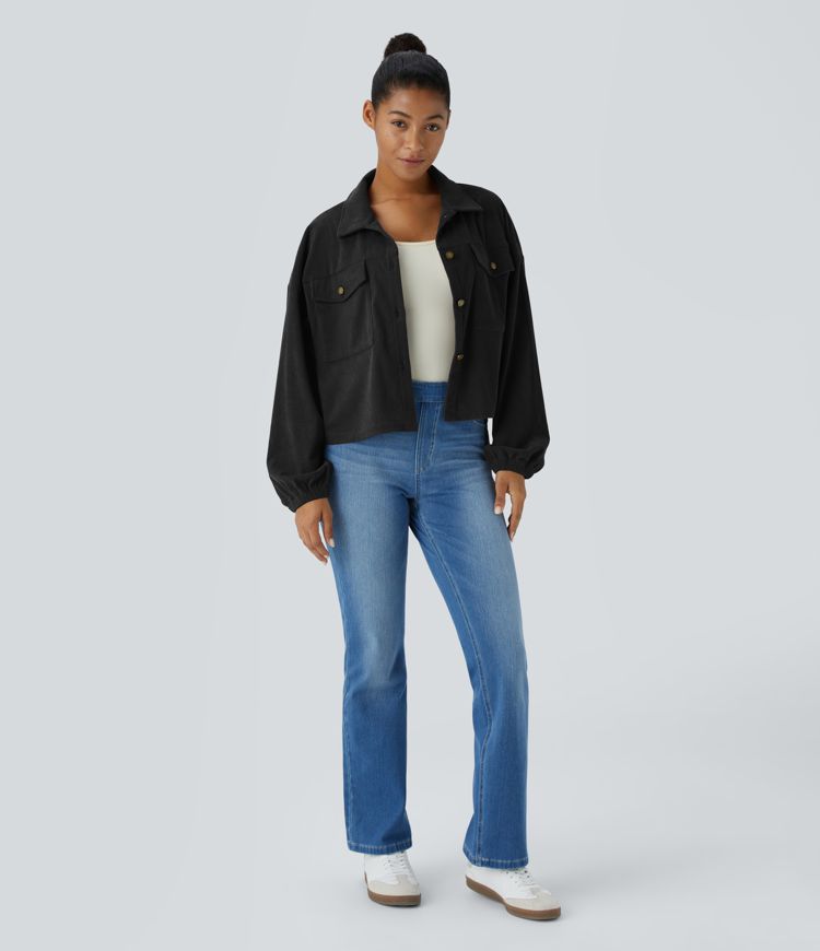 Veste décontractée en Velours Côtelé avec Poche et Manches Longues