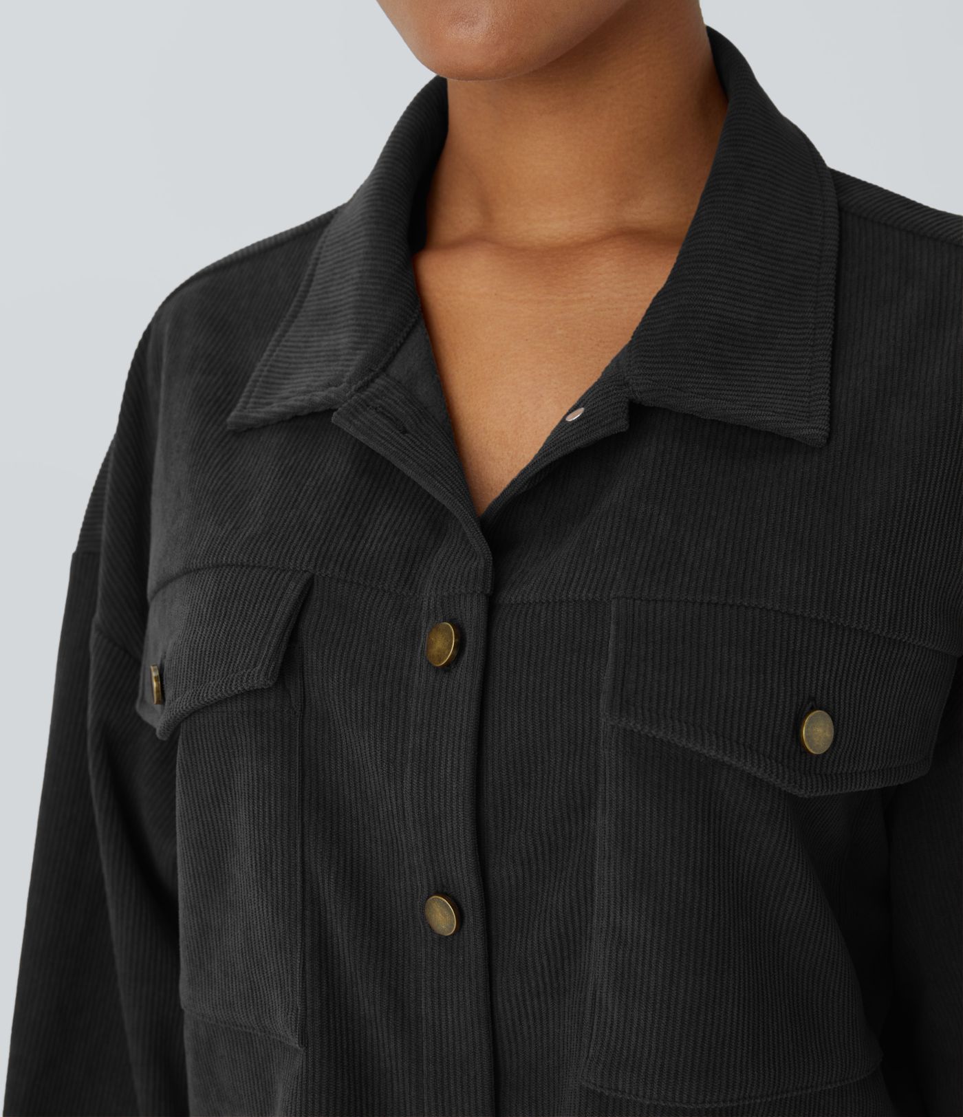 Veste décontractée en Velours Côtelé avec Poche et Manches Longues