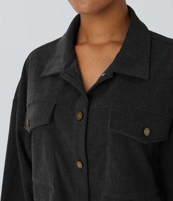 Veste décontractée en Velours Côtelé avec Poche et Manches Longues