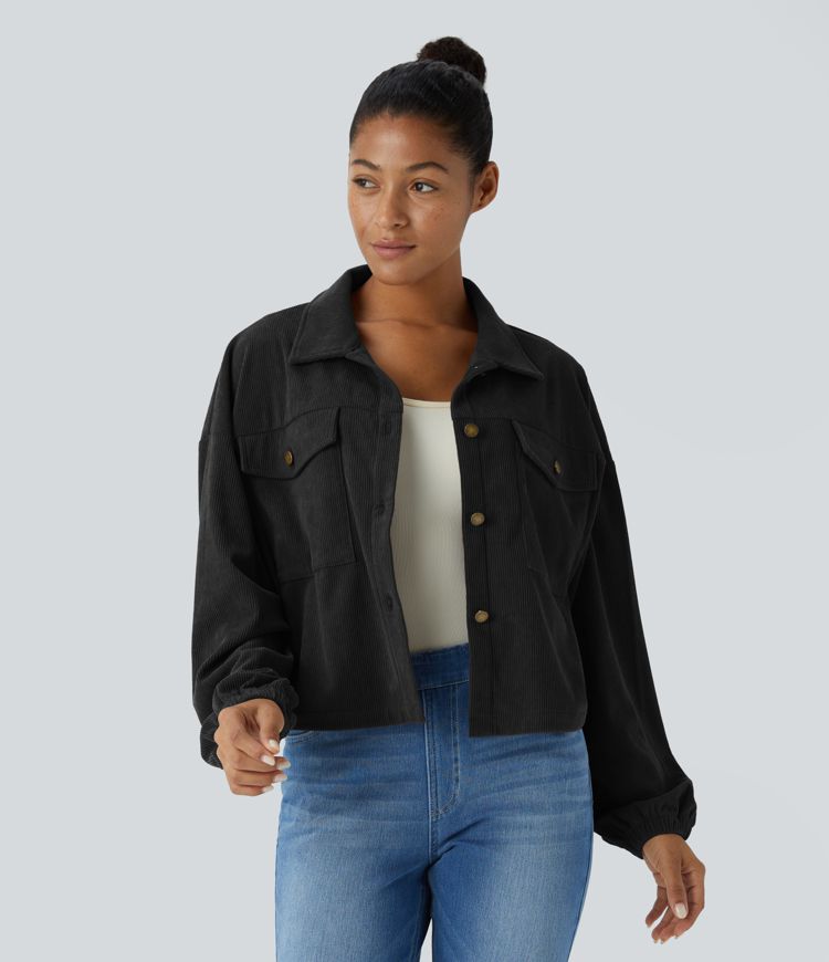 Veste décontractée en Velours Côtelé avec Poche et Manches Longues