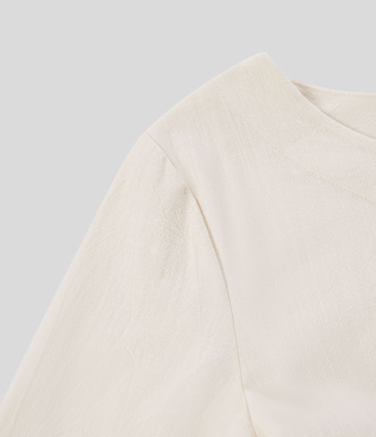 Midi Vestido sensación lino cuello redondo manga larga bolsillo lateral plisado sólido relajado