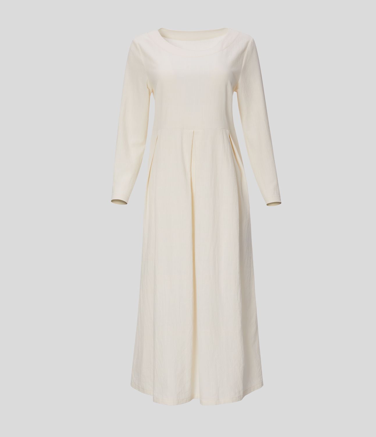 Midi Vestido sensación lino cuello redondo manga larga bolsillo lateral plisado sólido relajado