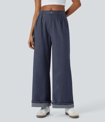 Halara Flex™ High Waisted Pockets Striped Washed Casual Baggy Wide Leg Jeans Halara Flex™ High Waisted Pockets Striped Washed Casual Baggy Wide Leg Jeans