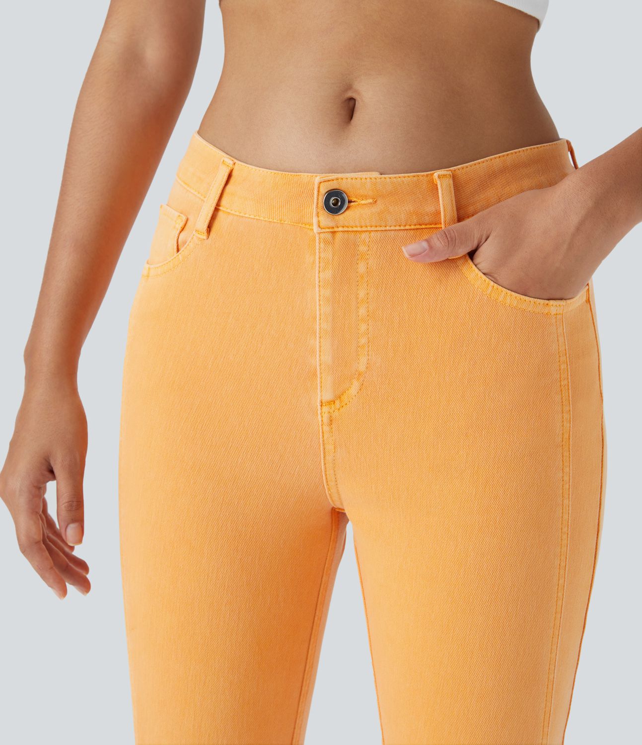 Halara Flex™ Mid-Waist Button Zip Multi-Pocket Colorful Stretch Knit Casual Skinny Jeans