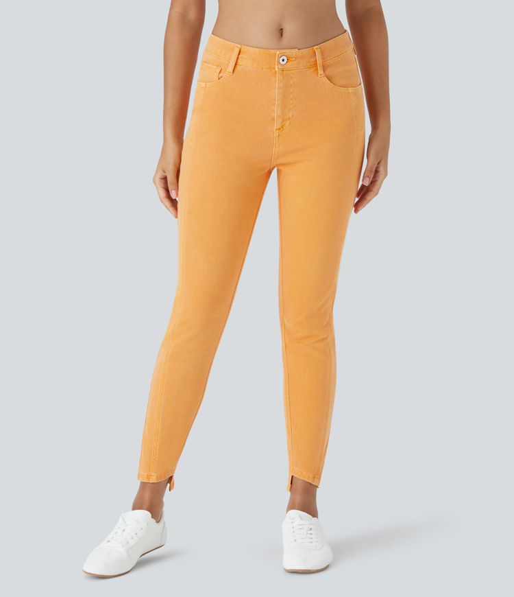 Halara Flex™ Mid-Waist Button Zip Multiple Pocket Colorful Stretch Knit Casual Skinny Jeans