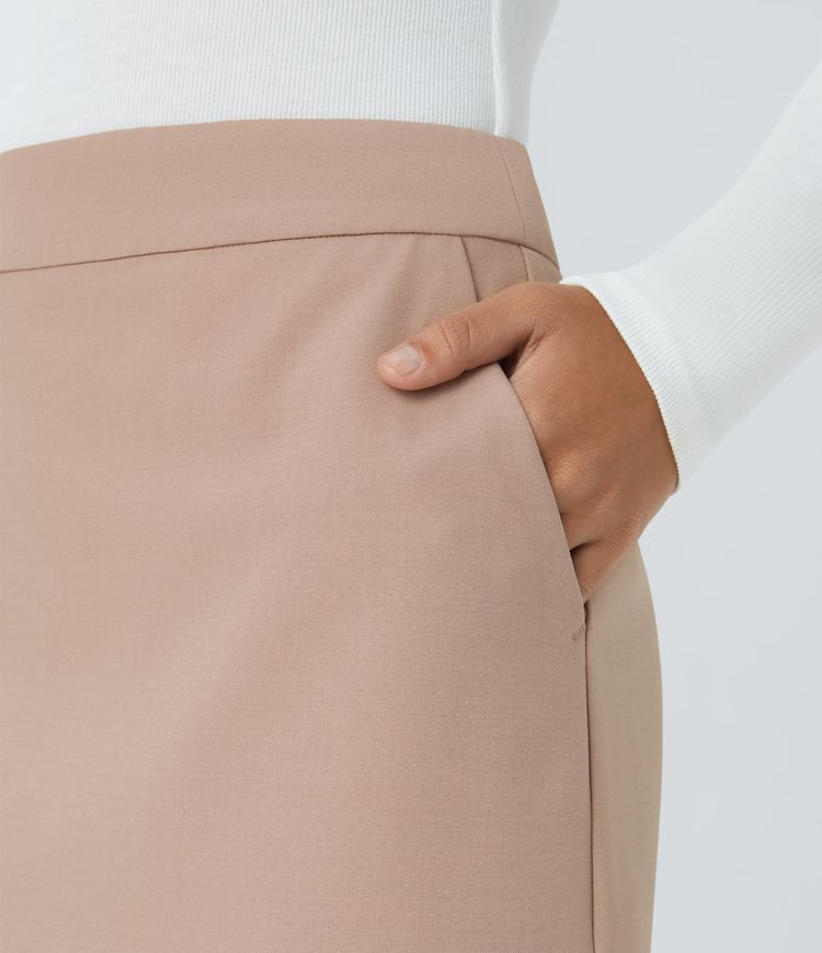 High-waisted invisible zipper side pocket 2-in-1 split straight hem workwear skirt