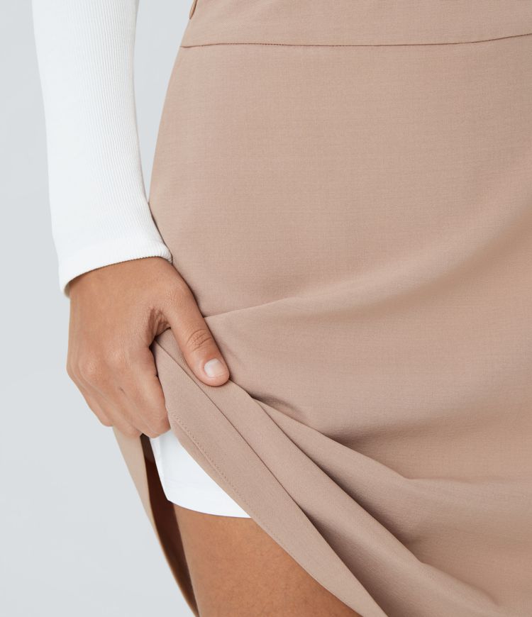 High-waisted invisible zipper side pocket 2-in-1 split straight hem workwear skirt