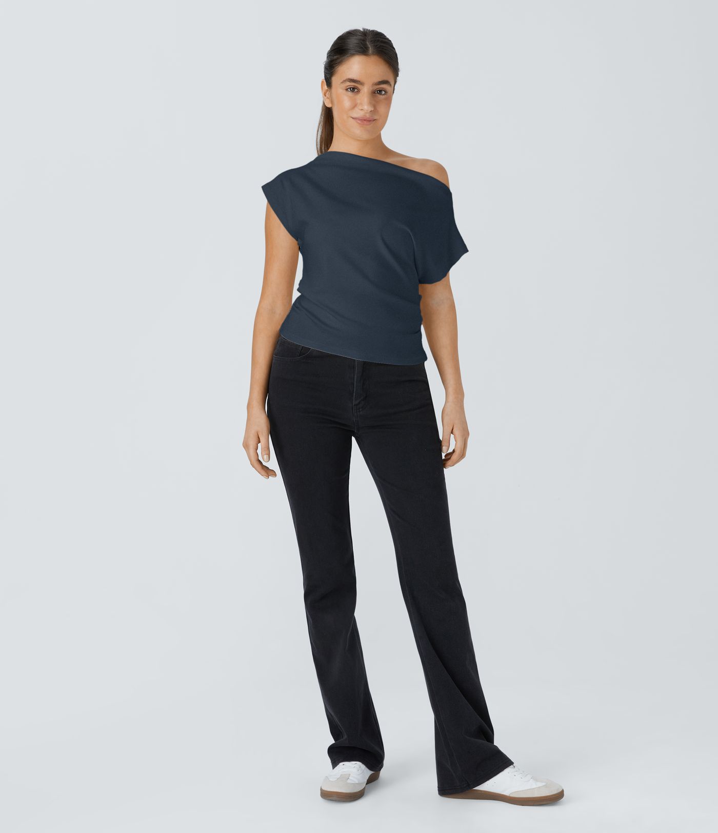 Off Shoulder Short Sleeve Ruched Casual Top