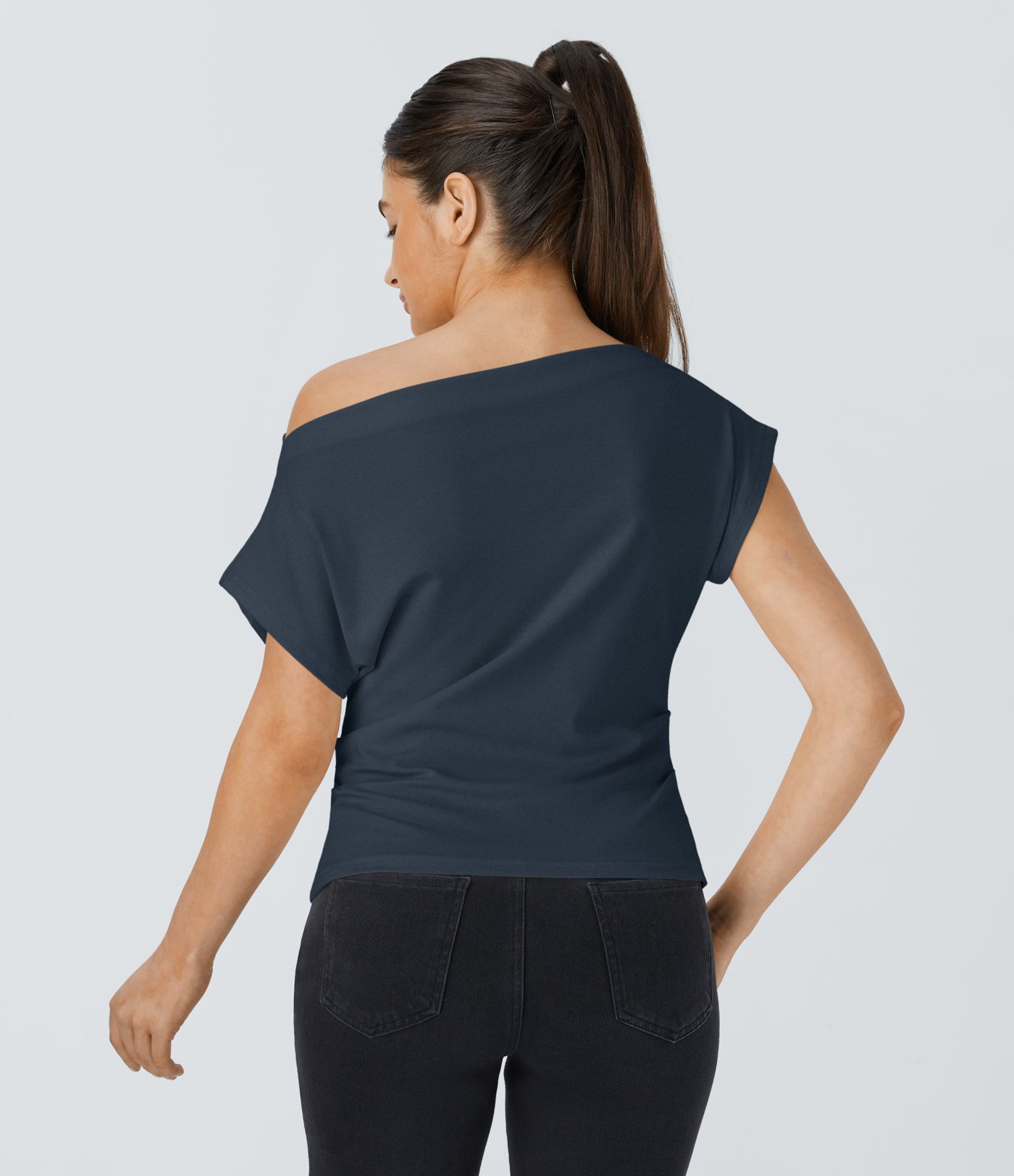 Off Shoulder Short Sleeve Ruched Casual Top