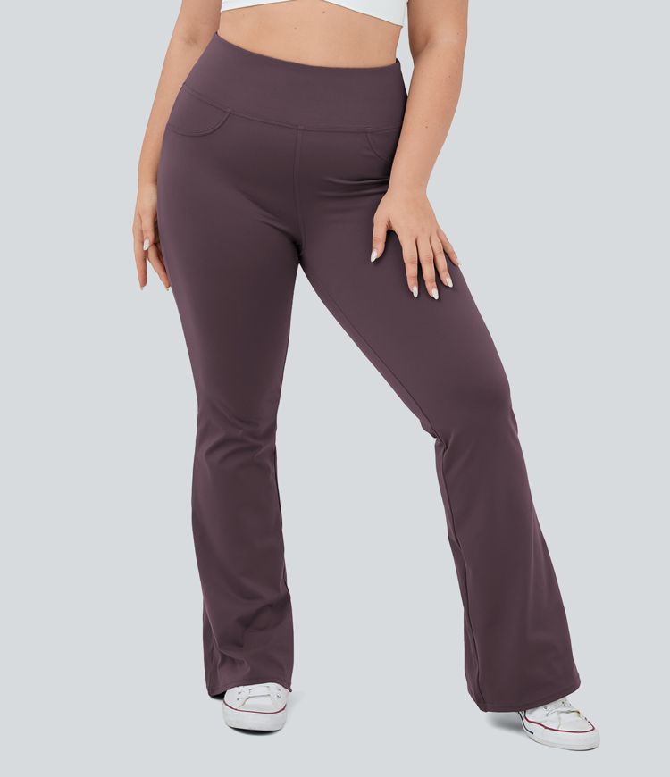 High Waisted Back Pocket Flare Yoga Plus Size Leggings