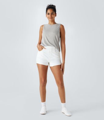 Žebrovaný top bez rukávů s kulatým výstřihem pro volný čas