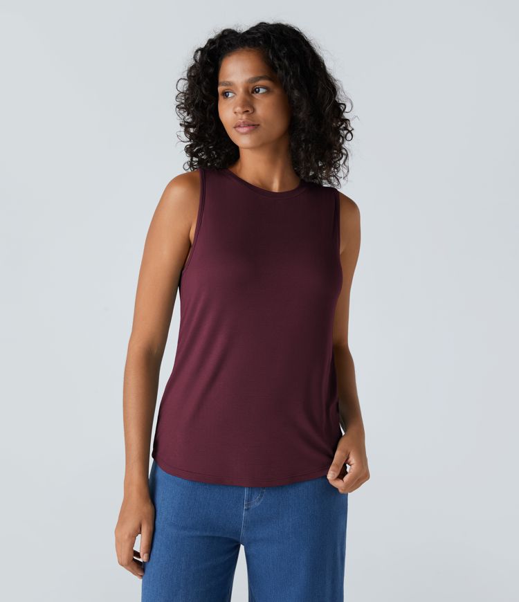 Geripptes Basic-Tanktop mit Rundhalsausschnitt und lässigem Schnitt