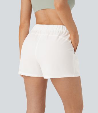 Mid Rise Elastic Waistband Drawstring Ruched Pocket Casual Shorts 3"